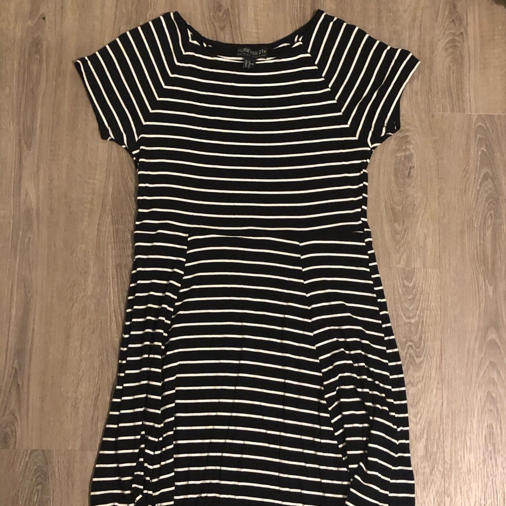 Black/White Stripped Ribbed Cotton Dress